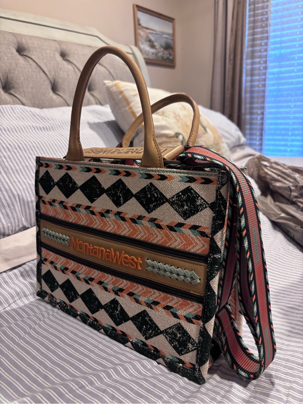 Montana West Aztec Satchel in Tan, Coral and Black